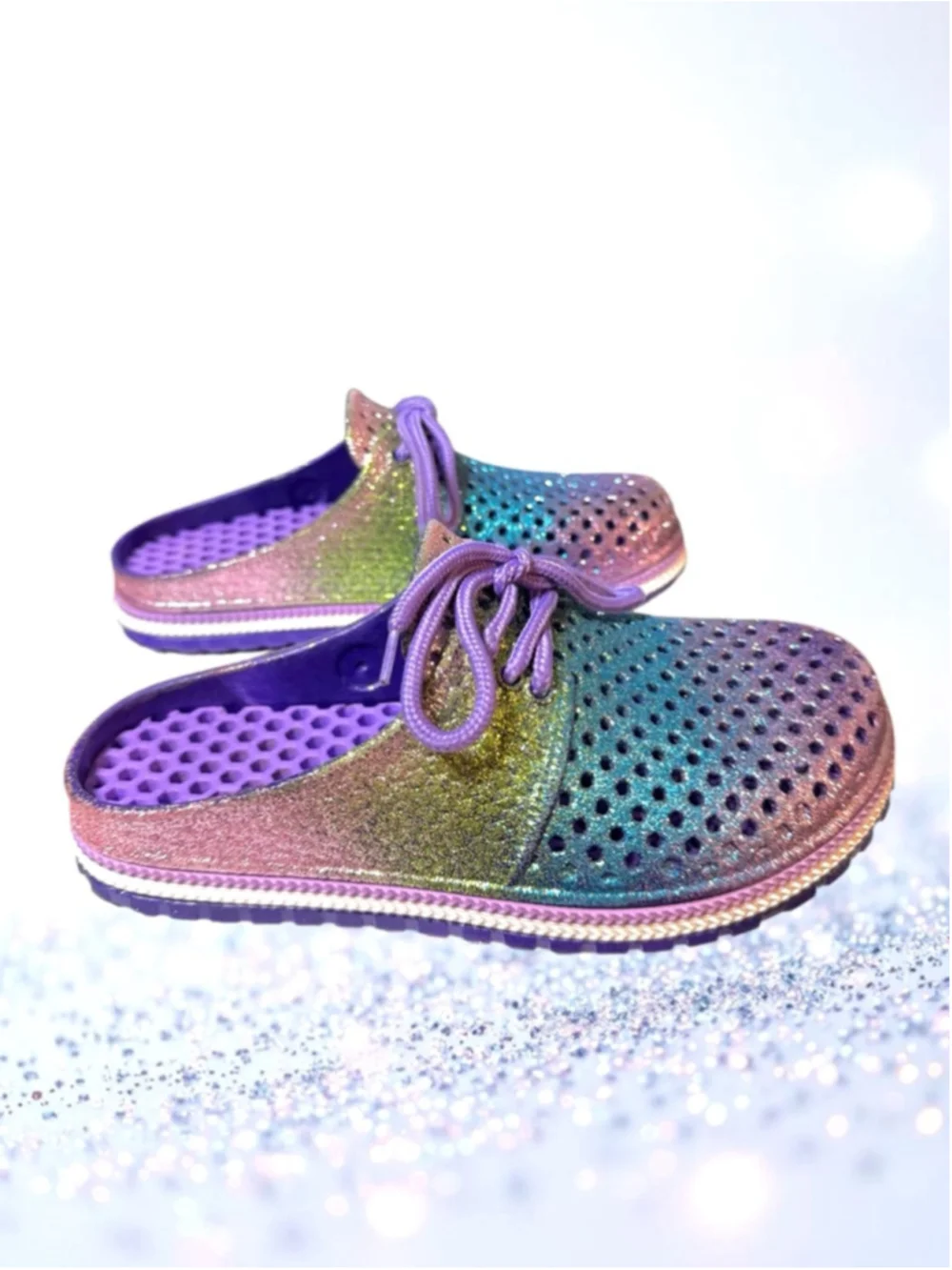 Cromer Resort Wear Glitter Rainbow Air Walk Water Shoes Clogs Sandals Girls 13/1